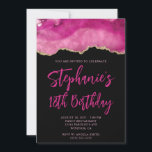 Pink and Gold Agate Black Bold 18th Birthday Invitation<br><div class="desc">A modern,  glamourous handwritten style bold script 18th birthday invitation for her. 
You can customise this invite for another milestone birthday celebration.
The features a gold glitter and pink agate digital art graphic image that prints like a photo.
The background and font colours are customisable.</div>