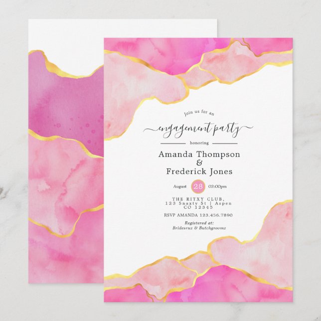 Pink and Gold Agate Engagement Party Invitation (Front/Back)