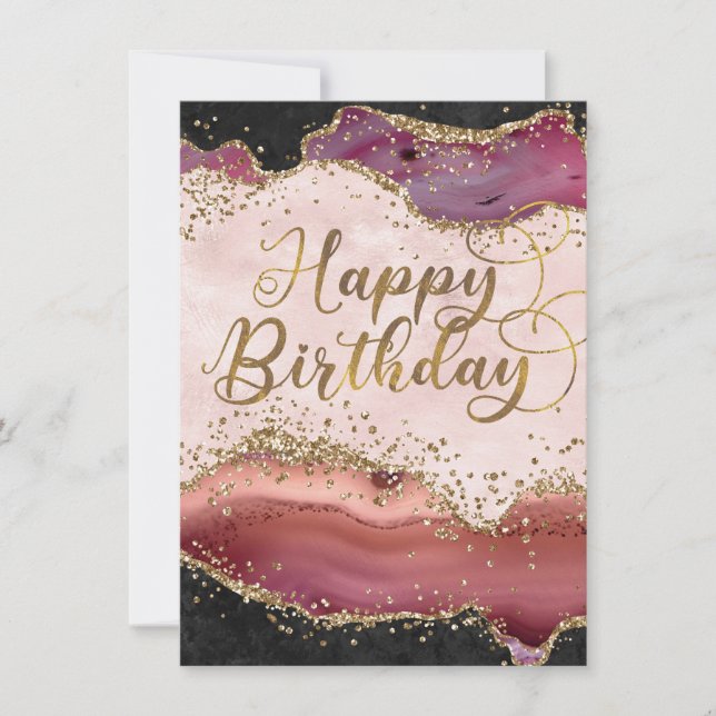 Pink and Gold Agate Glitter Birthday Card (Front)