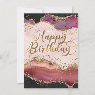 Pink and Gold Agate Glitter Birthday Card