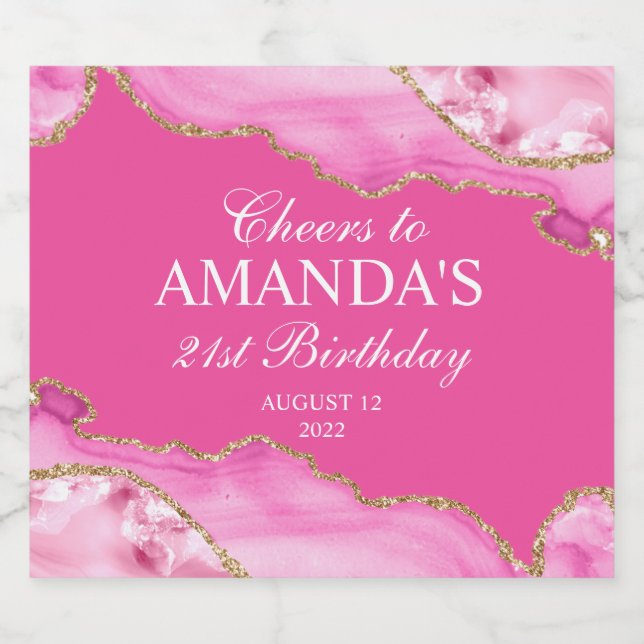 Pink and Gold Agate Marble Sparkling Wine Label (Single Label)