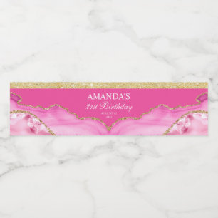 Pink and Gold Agate Marble Water Bottle Label