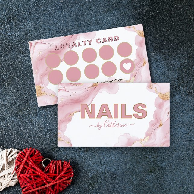 Pink and Gold Agate nail salon Manicurist  Loyalty Card (Creator Uploaded)