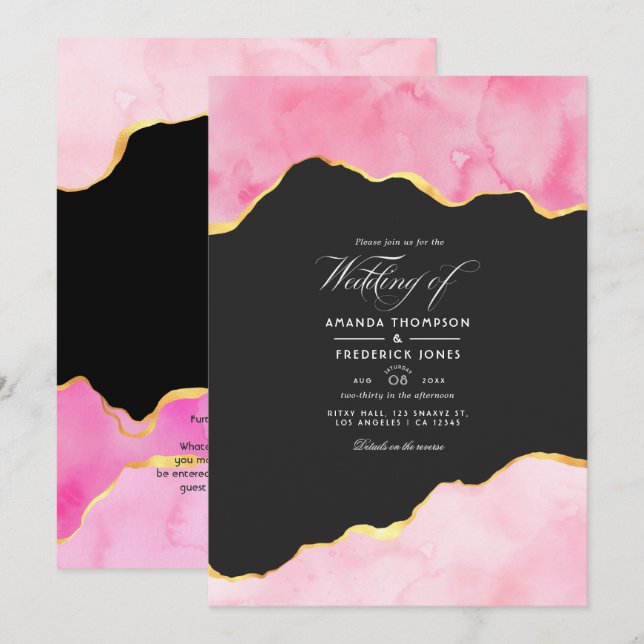 Pink and Gold Agate Wedding Invitation (Front/Back)