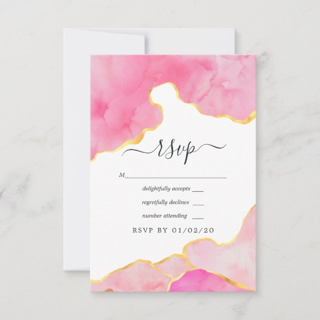 Pink and Gold Agate Wedding RSVP Card (Front)
