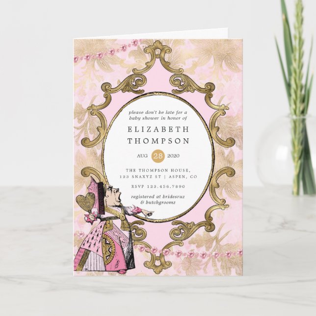 Pink and Gold Alice In Wonderland Baby Shower Invitation (Front)