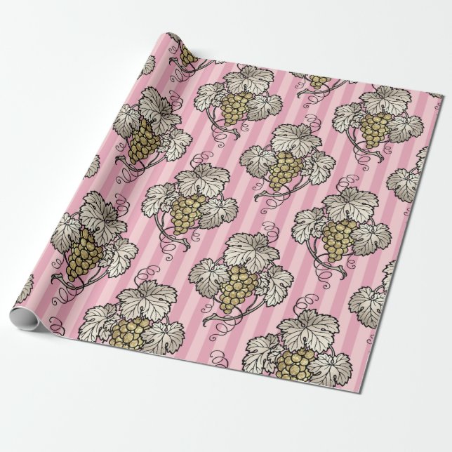 Pink and Gold Art Deco Wine themed Wrapping Paper (Unrolled)