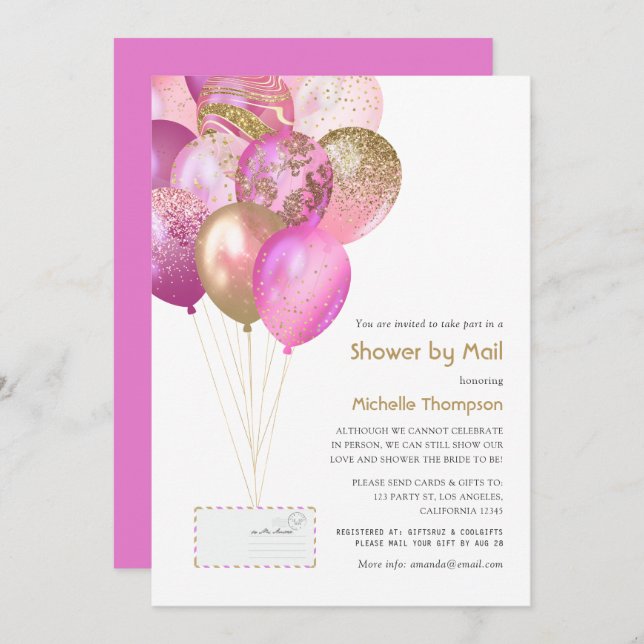 Pink and Gold Baby or Bridal Shower by Mail Invitation (Front/Back)