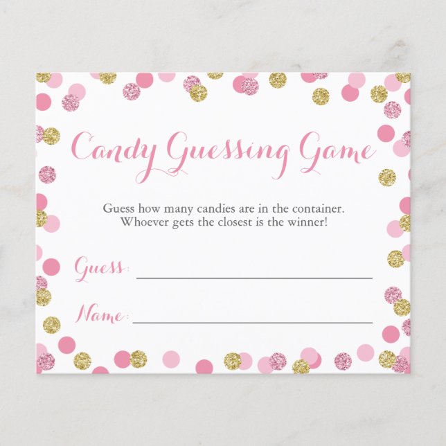 Pink and Gold Baby Shower Candy Guessing Game (Front)