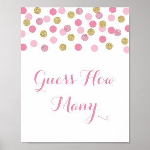 Pink and Gold Baby Shower Guess How Many Game Sign