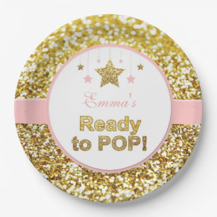 Pink and gold baby shower plates