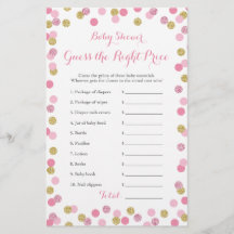 Pink and Gold Baby Shower Price Right Game Card