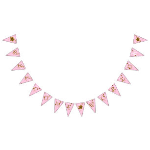 Pink and Gold  Baby Shower Welcome World Footprint Bunting