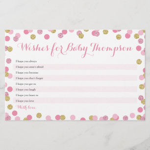 Pink and Gold Baby Shower Wishes for Baby Cards