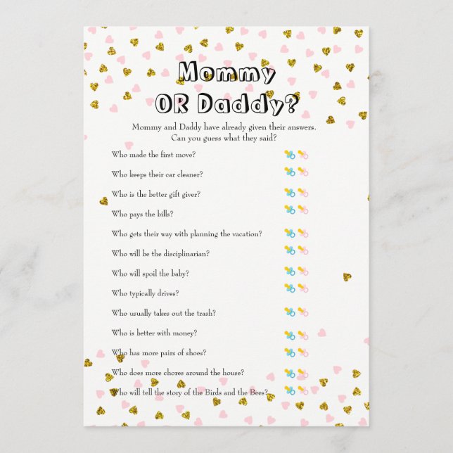 Pink and Gold Baby - Wishes for Baby and Guess Who Advice Card (Front)