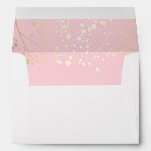 Pink and gold baby's breath wedding envelope