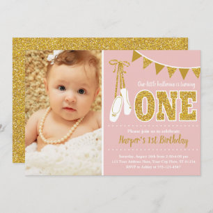 Pink and Gold Ballerina 1st Birthday Invitation