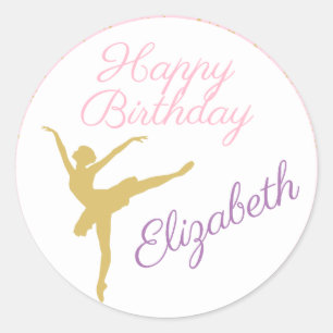 Pink and Gold Ballerina Birthday Classic Round Sticker