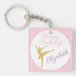 Pink and Gold Ballerina Birthday Key Ring