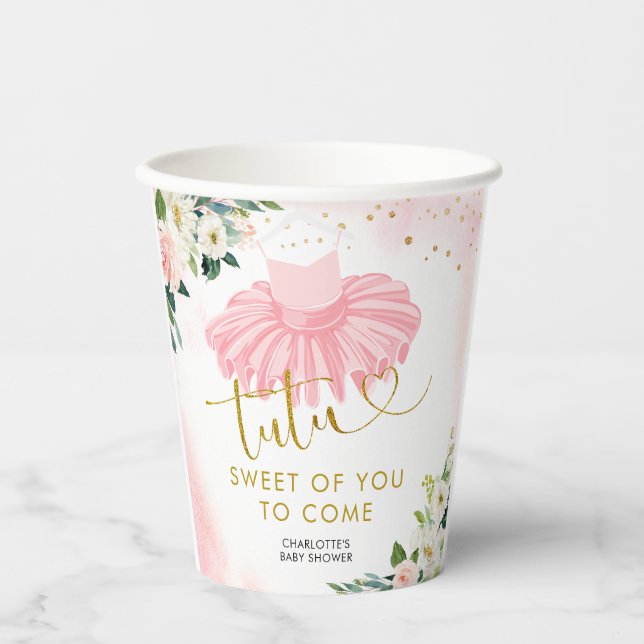 Pink and Gold Ballerina Tutu Baby Shower Paper Cup (Front)