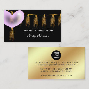 Pink and Gold Balloon Party Planner Business Card