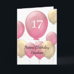 Pink and Gold Balloons 17th Birthday Card<br><div class="desc">Personalised pink and gold 17th birthday card for her,  which features pink and gold balloons on the front of this seventeenth birthday card.</div>