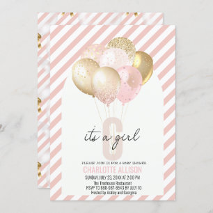 Pink and Gold Balloons Baby Shower  Invitation