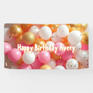 Pink and Gold Balloons Personalised Birthday Banner