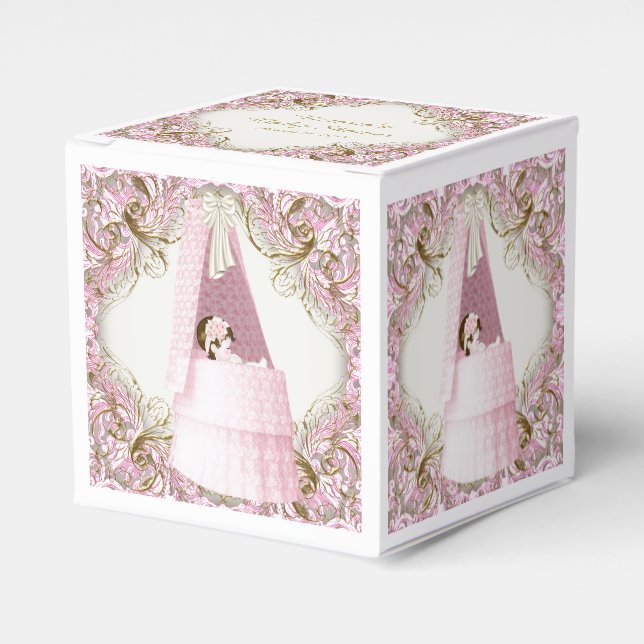Pink and Gold Bassinet Baby Shower Favour Box (Front Side)