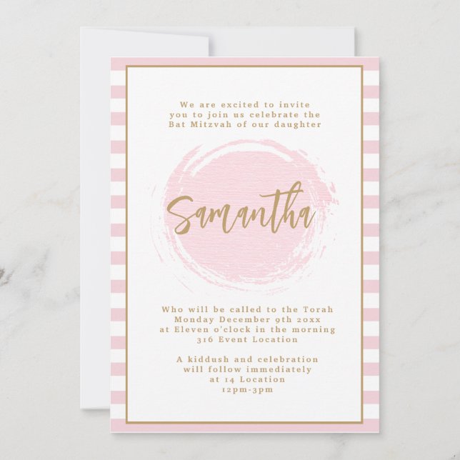 Pink and Gold Bat Mitzvah Invitation (Back)