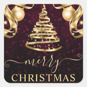 Pink and Gold Baubles Christmas Tree Square Sticker