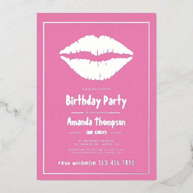 Pink and Gold Birthday Kiss Lips (Front)