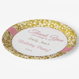 Pink and gold birthday party plates