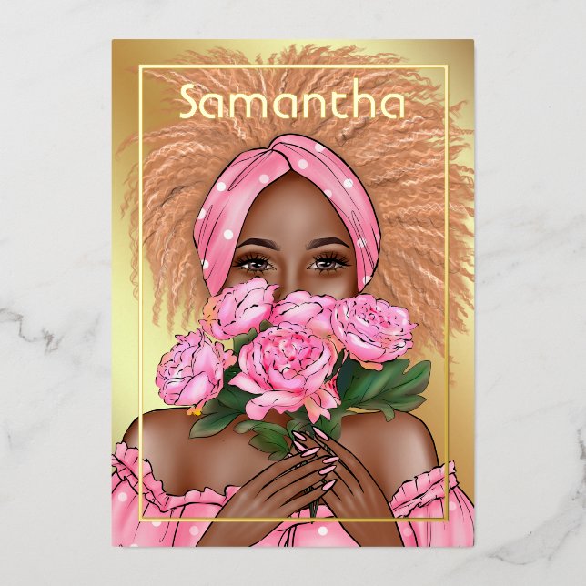 Pink and Gold Black Woman Birthday Party (Front)