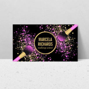 Pink and Gold Blush Confetti Makeup Artist Business Card