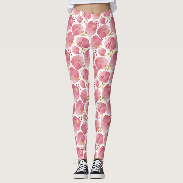 Pink and Gold Blush Print Yoga Pants (Front)