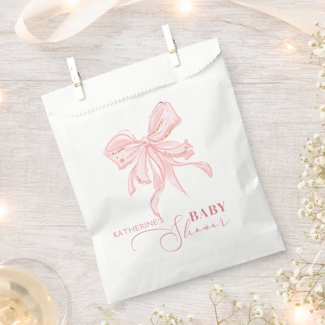 Pink and Gold Bow Chic Girl Baby Shower Favour Bag (Clipped)