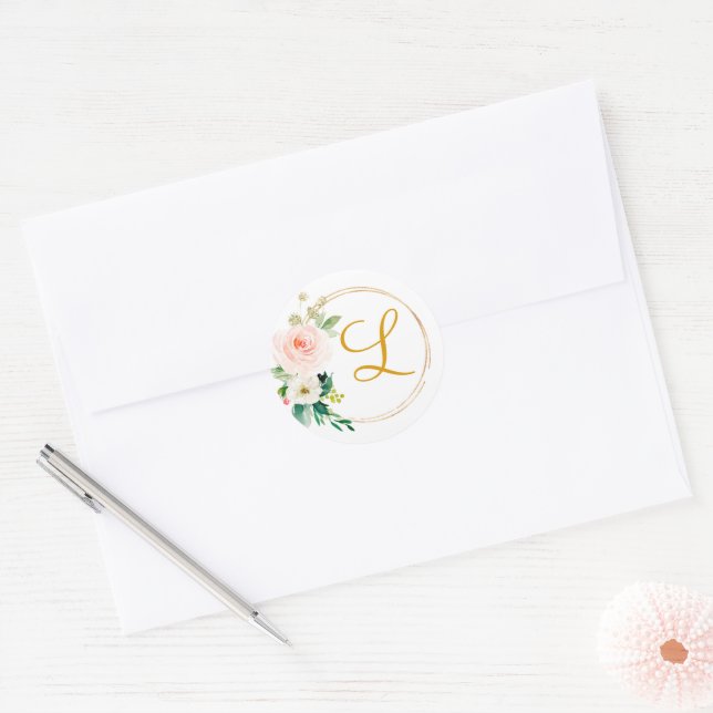 Pink And Gold Bridal Shower Backdrop Photo Booth Classic Round Sticker (Envelope)