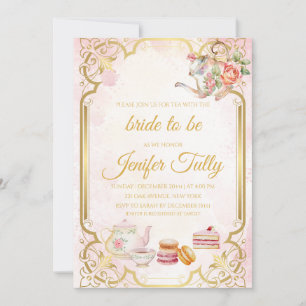 Pink and Gold Bridal Shower Tea Party Invitation