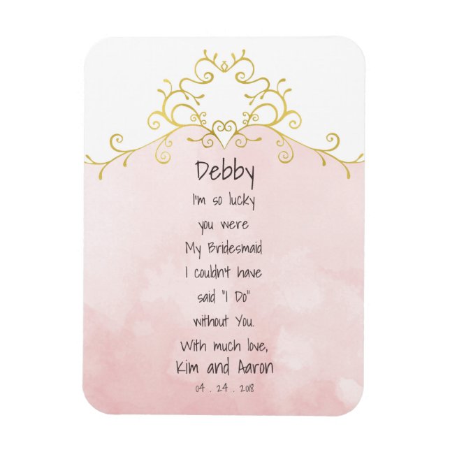 Pink and Gold Bridesmaid Wedding Thank You Magnet (Vertical)