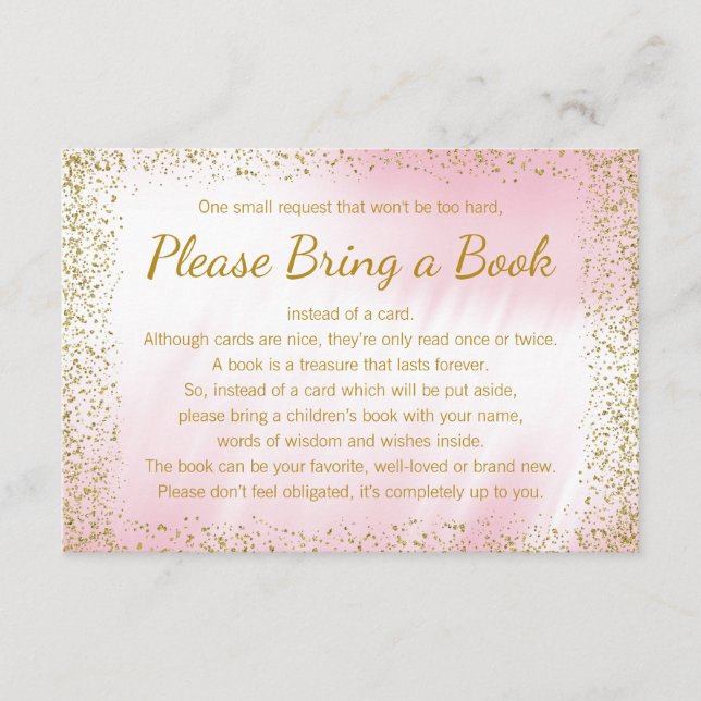 Pink and Gold Bring a Book Cards (Front)