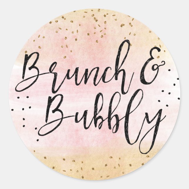 Pink and Gold Brunch and Bubbly Bridal Shower Classic Round Sticker (Front)