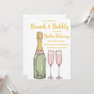 pink and gold brunch and bubbly bridal shower invitation