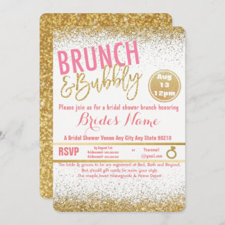 Pink and Gold Brunch & Bubbly Bridal Shower Invitation