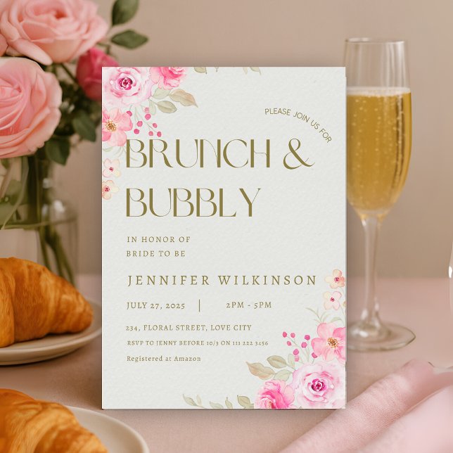 Pink and Gold Brunch & Bubbly Bridal Shower Invitation (Pink and Gold Brunch and Bubbly Bridal Shower Invitation)