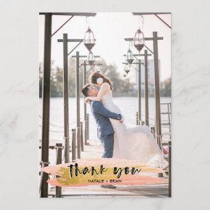 Pink and Gold Brushed Thank You 2 Photo Card