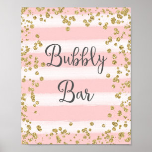 Pink and Gold Bubbly Bar Wedding Poster Print