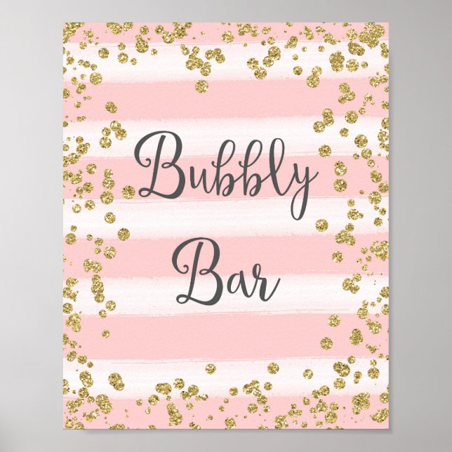 Pink and Gold Bubbly Bar Wedding Poster Print (Front)