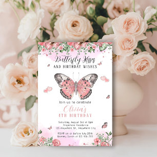 Pink and Gold Butterfly Kisses Invitation