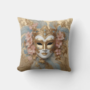 Pink and gold carnival mask cushion